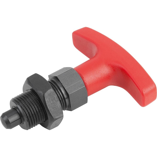 Indexing Plunger Size:4 D1=M20X1, 5, D=10, Form:B W Locknut, Steel Hardened, Comp:Polyamide Comp:Red